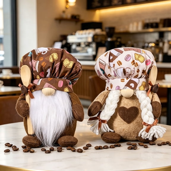 AZXY Plush Faceless Gnome Dwarf Doll, Coffee Chef Themed Plush Ornament with Wooden Spoon, Home Kitchen & Coffee Shop Desktop Decor