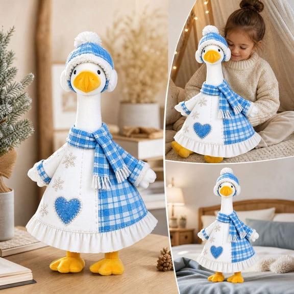 AZXY Porch Goose Outfit, 23 Inch Goose Clothes with Knit Pom Pom Hat & Tassel Scarf, Goose Costume for Cement Plastic Lawn Goose Statue, Winter Holiday Outdoor Yard Lawn Garden Decor, Blue