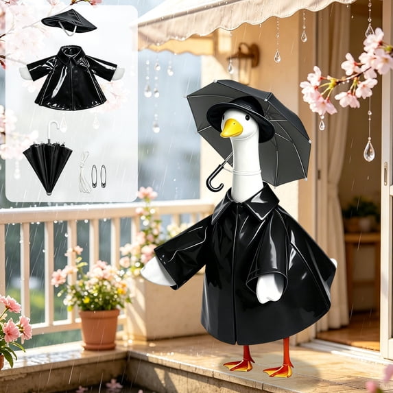 AZXY Porch Goose Outfit, Goose Clothes for Cement Plastic Goose, 23" Goose Clothing, Goose Cloth Rain Coat Costume Set, Duck Clothes for Outdoor Yard Lawn Patio Garden Statue Holiday Decor, Black