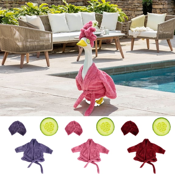 AZXY Porch Goose Outfit Pink Plush Robe, 23 Inch Goose Costume with Matching Headband, Cute Spa & Bath Themed Clothes for Cement/Plastic Goose Statue, Outdoor Yard Patio Lawn Garden Decor, Pink