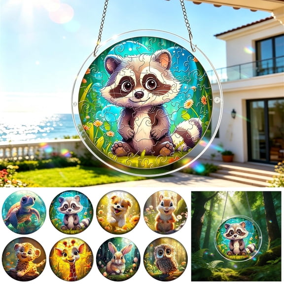 AZXY Rabbit Acrylic Puzzle Suncatcher, 83 Pieces Stained Glass Window Hanging Decorations, Crystal Sun Catcher Indoor Outdoor DIY Craft Ornament Gift for Adults