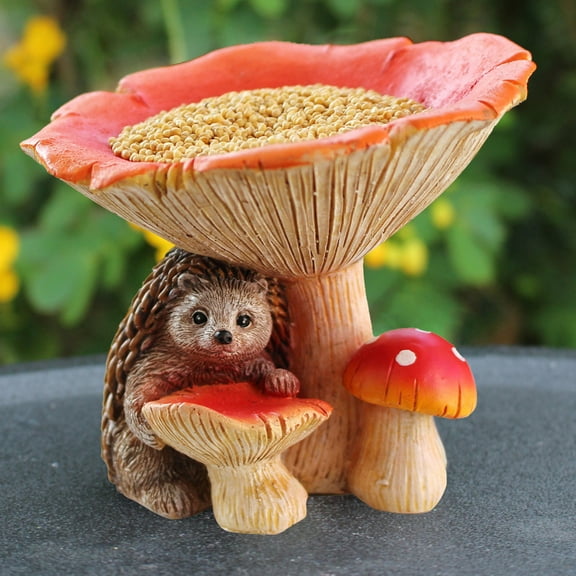 AZXY Resin Mushroom Hedgehog Bird Bath, Bird Bath Bowl Birdfeeder for Outdoors Garden Yard Lawn Decor, Standing BirdBath, Durable Waterproof, Bird Feeding Station, Gifts for Bird Lovers