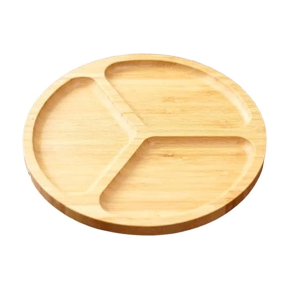 AZXY Round 3-Compartment Bamboo Serving Tray, Divided Natural Wood Tray for Home Indoor Use, Snacks, Nuts and Small Food Organization, Khaki