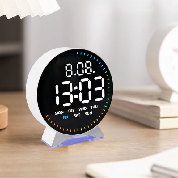 AZXY Round Digital Alarm Clock, Tabletop LED Clock with DST Automatic Adjustment & Energy Saving Design, for Back to School, Living Room Countertop, White