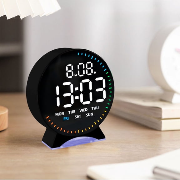 AZXY Round Digital Alarm Clock, Tabletop LED Clock with Adjustable Brightness & Dual Power Supply, for Back to School, Home Office Desk, Blue