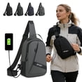 thumbnail image 1 of AZXY Sling Bag, Green Water Resistant Polyester Crossbody Backpack with USB Charging Port, Lightweight Multi-Pocket Casual Chest Bag for Sports Outdoor Travel Commute Daily Use, 1 of 7