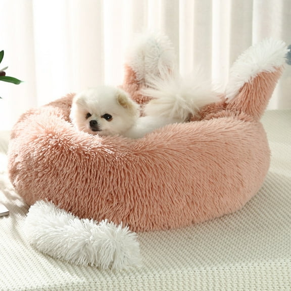 AZXY Small Donut Dog Beds,Washable Dog Bed,Cute Warm Small Cat Bed,Chew Proof Cotton Funny Fuzzy Pet Beds for Cats Clearance Pink Pink