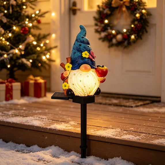 AZXY Solar Christmas Gnome Garden Stake Lights, Resin Gnome Figurine Yard Stake, Auto On Off Waterproof Outdoor Landscape Light, Festive Christmas Ornament for Lawn Patio Walkway Garden Decor
