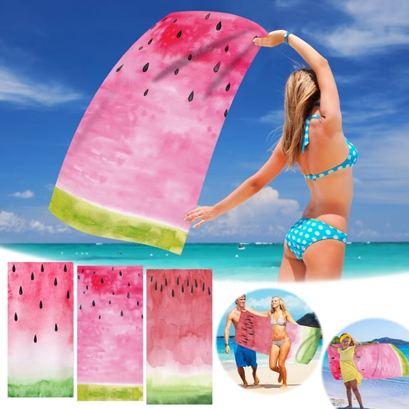 AZXY Square Watermelon Print Beach Towel B, 30"x60", Microfiber, Sandproof, Quick Dry, Absorbent, Soft, Lightweight, Beach Mat, Shawl, Travel Swim Pool Towel