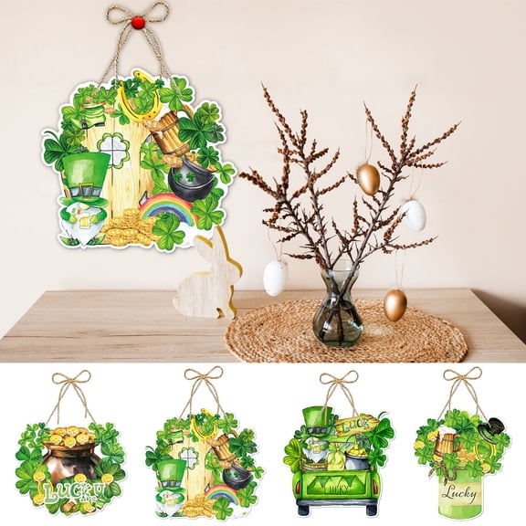 AZXY St Patricks Day Leprechaun Truck Door Sign Irish Shamrock Hanging Plaque Green Clover Decor for Front Door Porch Home Holiday Party Gift Ornament