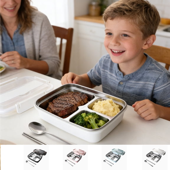 AZXY Stainless Steel Bento Box, Lunch Bento Box Adult, Airtight Leakproof Divided Bentgo Box, Food Storage Container for Travel Office Daily Dining, 9.45x7.28x2.76in Blue