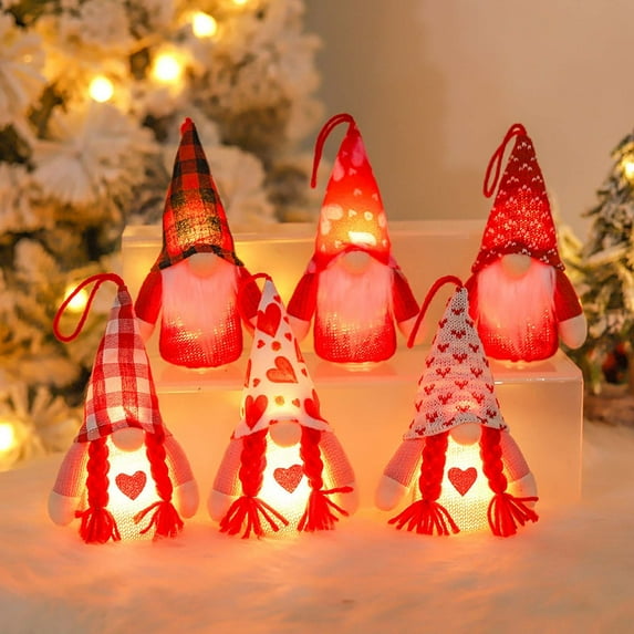 AZXY Stuffed Animals Valentines Day Decorations,Stuffed Toys Valentine Tabletop Decor,Gnome Plush Doll Valentines Day Gifts,Hanging Gnome Ornaments with Lights Valentine Tabletop Decor