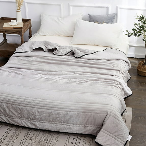 AZXY Summer Quilt,Cooling Comforter Queen,Soft Breathable Cotton Lightweight Quilt,Solid Cooling Blankets for Beds,180x200cm,Gray