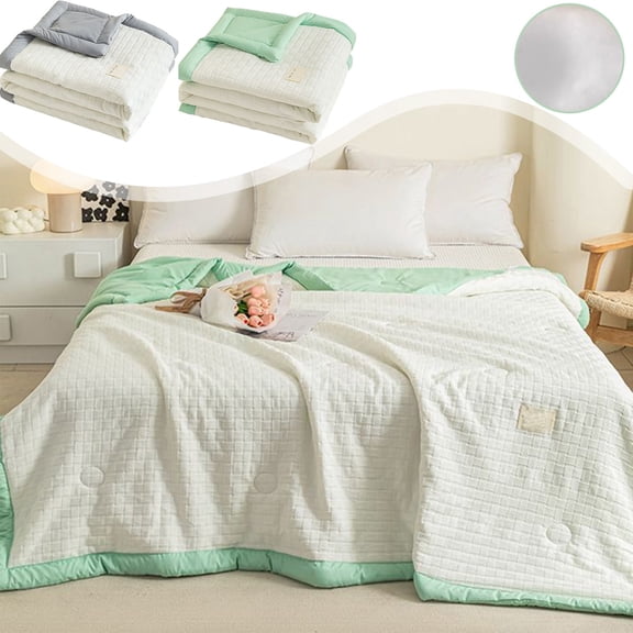 AZXY Summer Quilt, Green Cooling Quilt, 59.06x78.74 in, Soft Breathable Polyester Bedspread Coverlet, Washable All Season Lightweight Thin Comforter