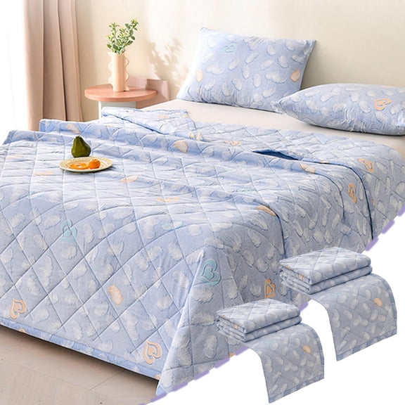 AZXY Summer Quilt, Lightweight Heart & Feather Print Cooling Quilt, 59.06"x78.74" Washed Cotton Bedspread Coverlet, Soft Air Conditioning Blanket for Adults, Thin Comforter for All Season