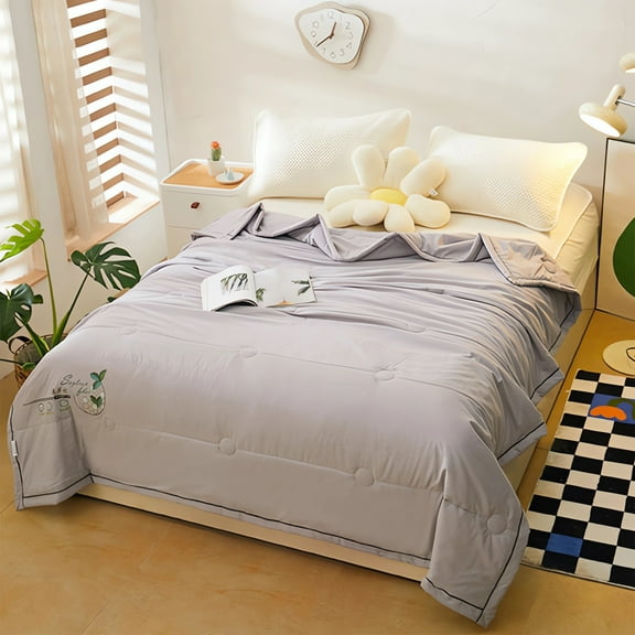 AZXY Summer Quilt,Quilts for Queen Bed,Breathable Cooling Comforter for Hot Sleepers,Cotton Lightweight Quilt Queen/Full,200x150cm,Gray