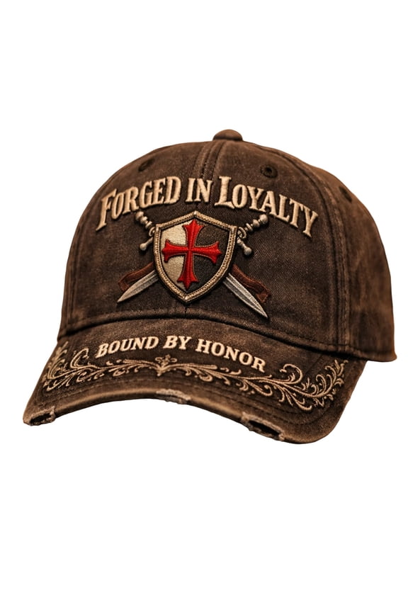 Templar Cross Embroidered Vintage Washed Baseball Cap, Water Repellent & Breathable Casual Dad Cap for Medieval Style Enthusiasts and Everyday Streetwear, Brown