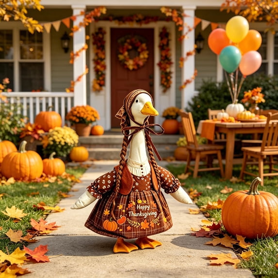 AZXY Thanksgiving Porch Goose Outfit, 23"Goose Clothes Dress, Rustic Goose Clothing & Goose Cloth for Cement Plastic Porch Goose Statue, Autumn Harvest Outdoor Fall Decor for Yard Lawn Garden
