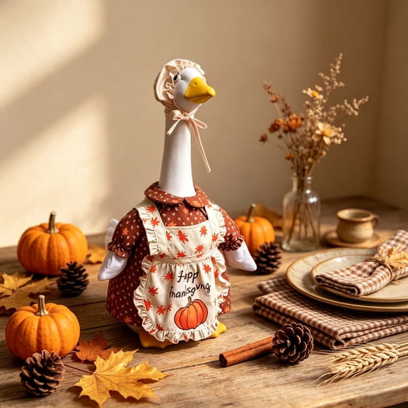 AZXY Thanksgiving Porch Goose Outfit, 23" Goose Clothes Dress, Rustic Goose Clothing & Goose Cloth for Cement Plastic Porch Goose Statue, Autumn Harvest Outdoor Fall Decor for Yard Lawn Garden