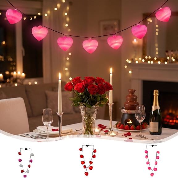 AZXY Valentine's Day Hanging Heart LED String Lights, Red, 3.15Ft Battery-Operated Fairy Lights for Bedroom Wedding Proposal Romantic Backdrop Indoor Outdoor Decor