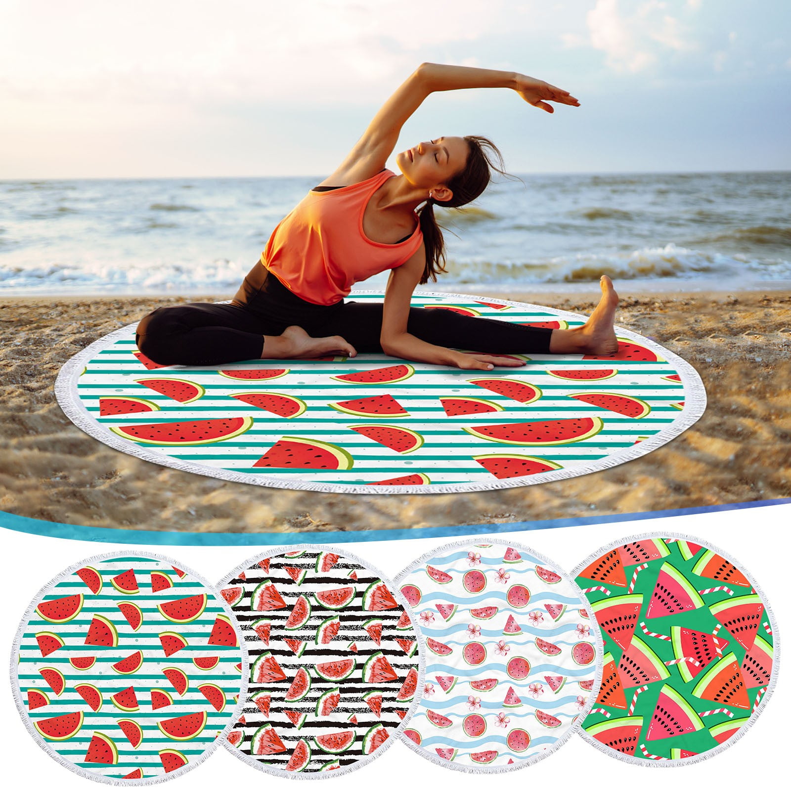 AZXY Watermelon Print Round Beach Towel, 60 Inch, Polyester, Microfiber ...