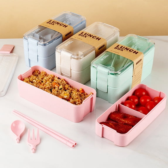 AZXY Wheat Straw Double Layer Bento Box, Large Capacity Fresh Keeping ...