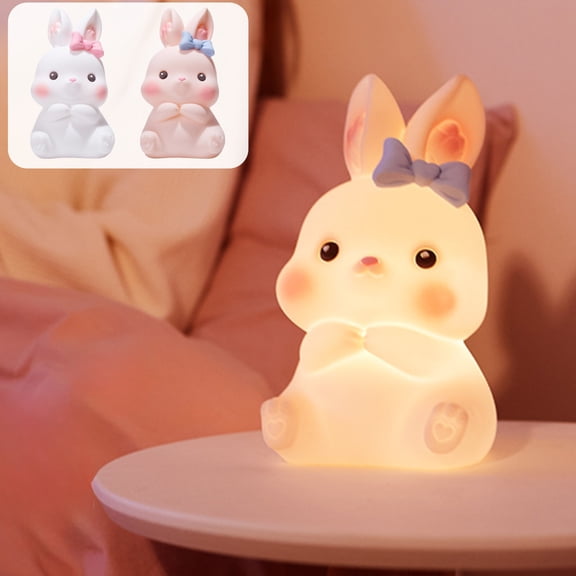 AZXY White Easter Bunny Decorative Night Light, Cute Rabbit LED Table Lamp, Battery Operated Holiday Ambient Light for Easter, Home Decor, Festival Gift