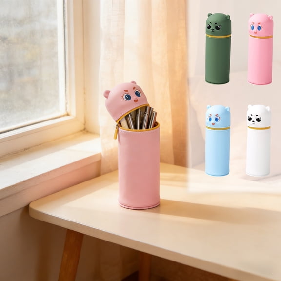 AZXY White Silicone Pencil Case, Cute Bear Pencil Pouch, Durable Zipper Stationery Organizer, Portable Cosmetic Bag for Travel & Daily Use
