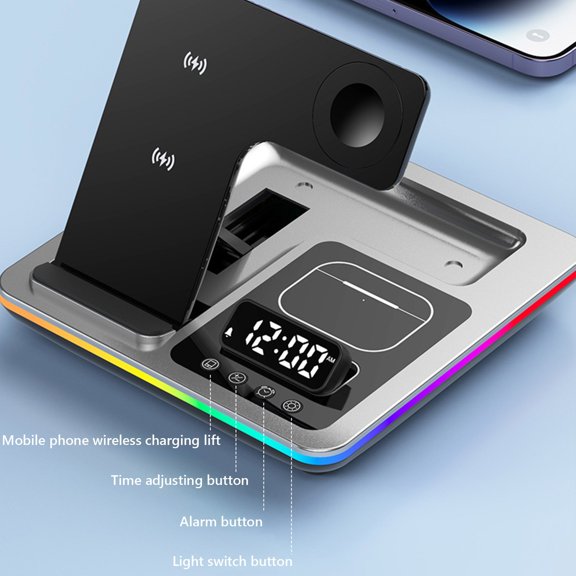 AZXY Wireless Charging Station,Charger Station,Charging Stand,Charging Stations for Multiple Devices at Once,Desk Folding 3 in 1 Charger With Clock Compatible for Watch Phone Earbuds