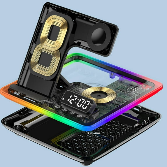 AZXY Wireless Charging Station,Charging Station for Multiple Devices,Wireless Charger,3 in 1 Desk Magnetic Fast Folding Charger With Clock Compatible for Earbuds Smart Watch Phone