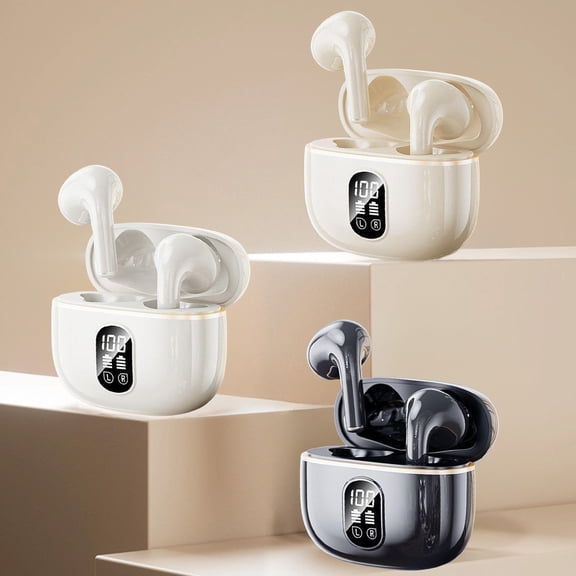 AZXY Wireless In-Ear Bluetooth Earbuds, ANC Active Noise Cancelling, 30H Playtime, LED Digital Display, Bluetooth 5.3, Fast Charging, Beige