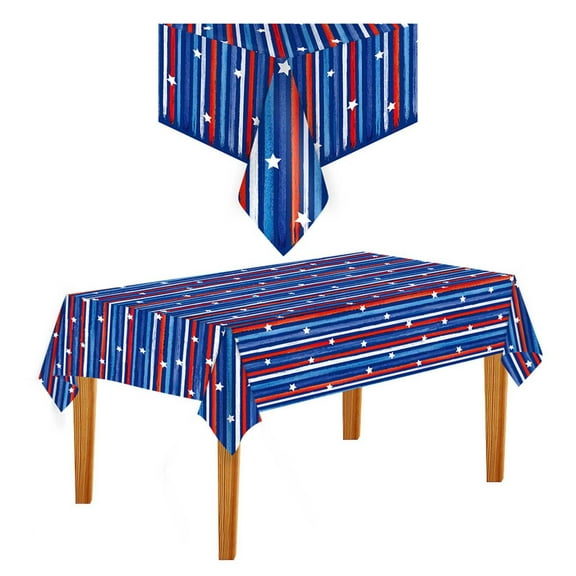 AZZAKVG 137cm x 178cm Disposable 4th of July Tablecloth, Red/White/Blue