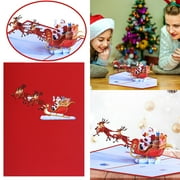 AZZAKVG Christmas Greeting Card Decoration Santa Clau Reindeer 3D Popup Printing Thank You Xmas Gift Train Handcrafted Cards For Holidays