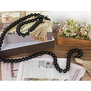 AZZAKVG House Decoration 58In Wood Bead Garland With Tassels Farmhouse Beads Rustic Nature Country Decor Prayer Boho Beads Wall Hanging Decoration