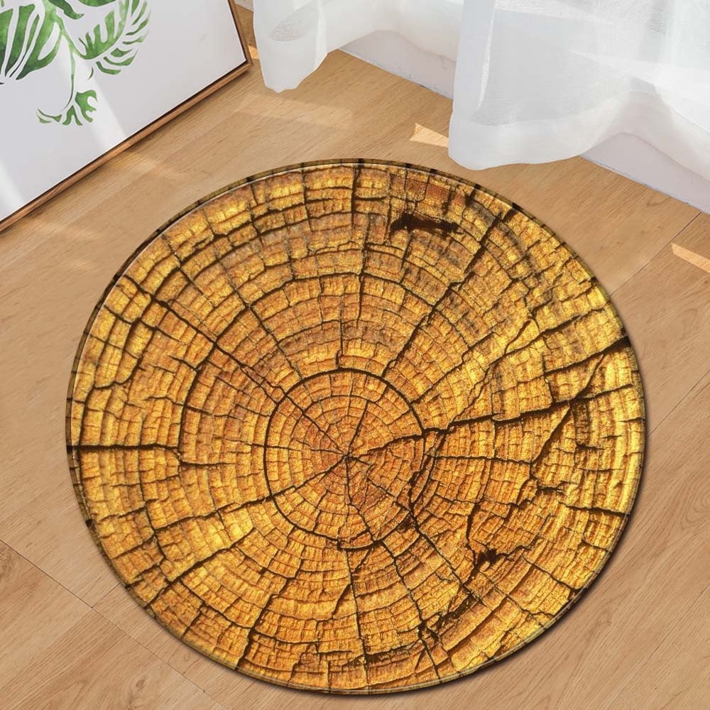 AZZAKVG Indoor Flooring Mat Wood Grain Kids Play Round Carpet Home Area