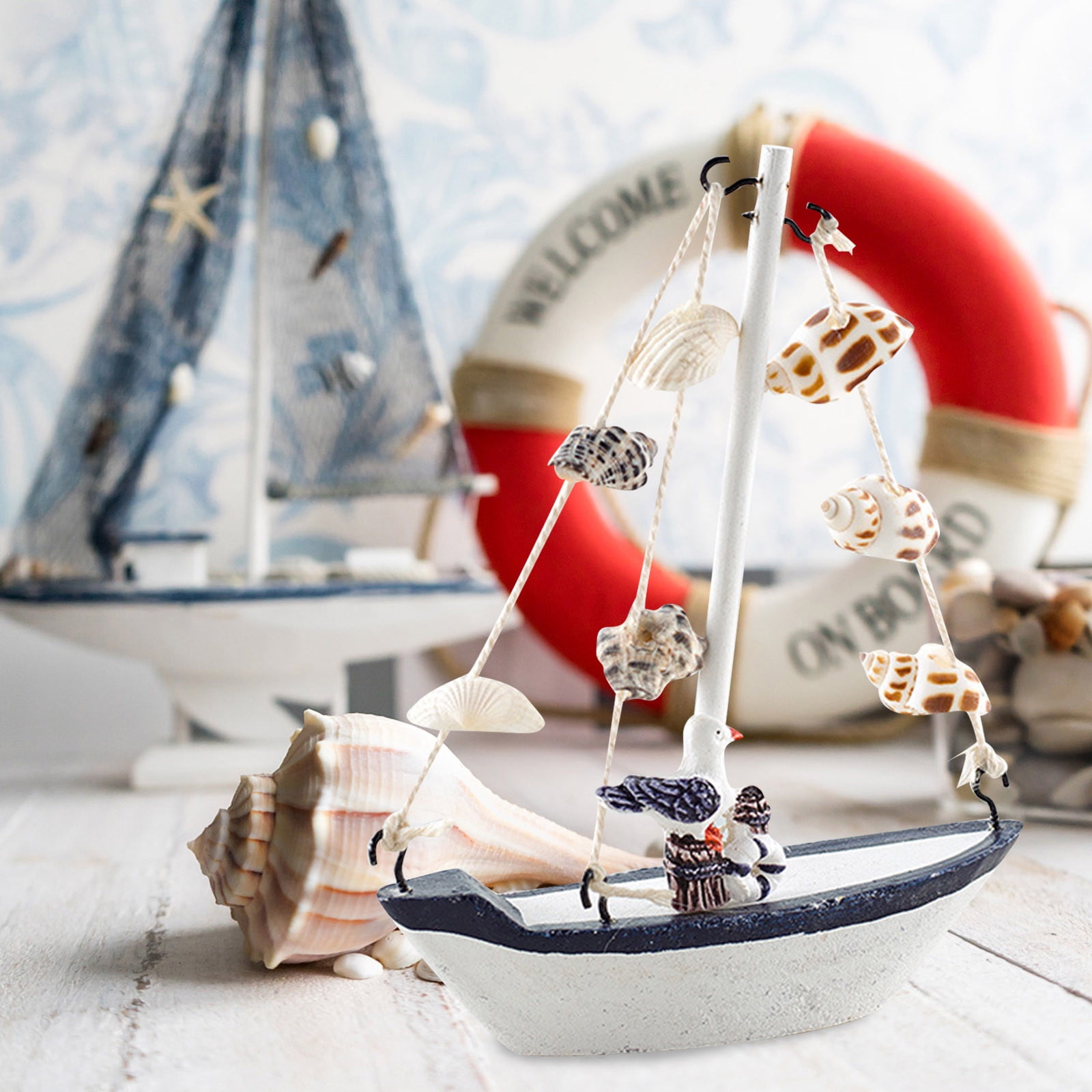 Wooden Sailboat Model Decoration, Mini Wood Sailing Boat Ship Model  Handmade Rustic Vintage Beach Nautical Ocean Theme Sail Boat Decor (13.43  Inch)