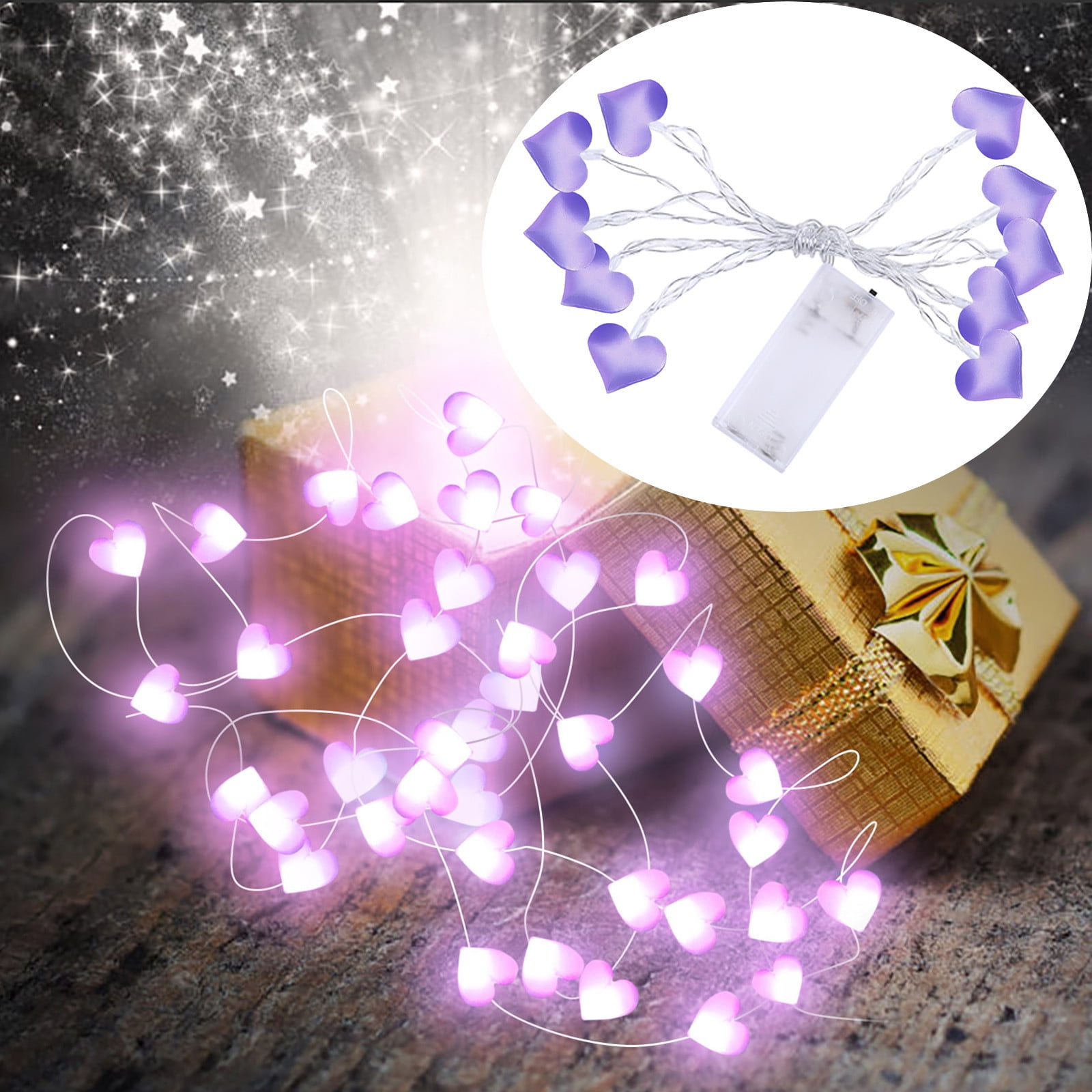 AZZAKVG Valentine's Day Outdoor Lights Purple Night Light 1.5m 10 Led String Fabric Love Heart