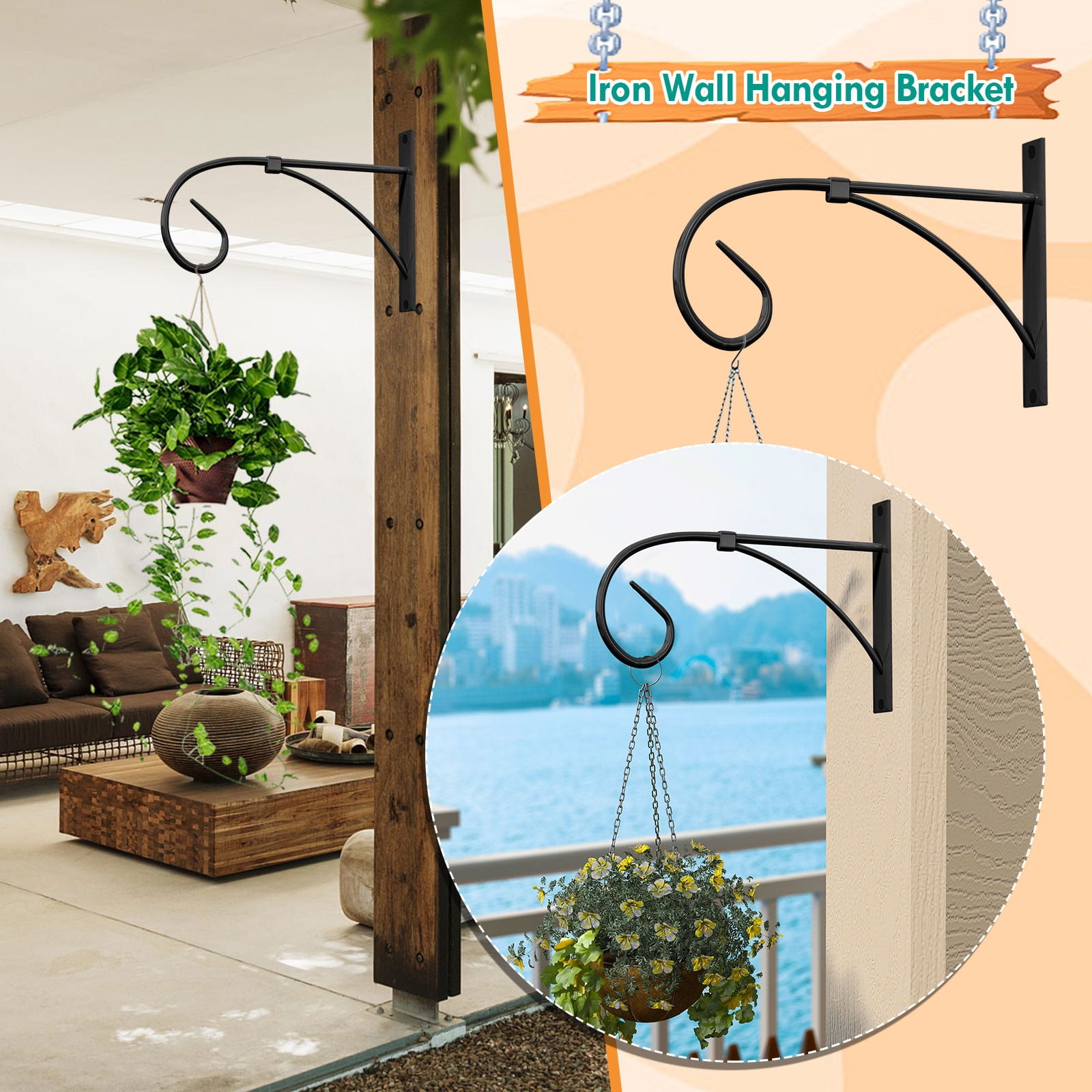 AZZAKVG Wall Hook Hooks For Hanging Wall Type Plant Hook Hanging Plant Bracket Iron Plant Wall