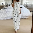 thumbnail image 1 of AZZAKVG Women Casual Short Sleeve Star Moon Print One Shoulder Pockets Loose Long Dress, 1 of 5
