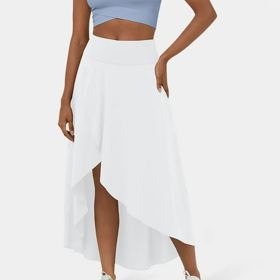 AZZAKVG Women'S Solid Color High Waist And Low Ruffles Two In One Quick Drying Casual Irregular Drape Mid Length Skirt