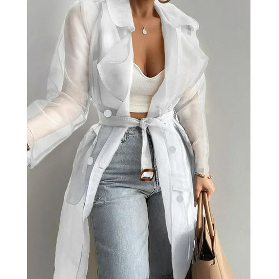 AZZAKVG Womens Daily Sun Protection Clothing Every Wearing Sheer Mesh Long Sleeve Buttoned Coat with Belt