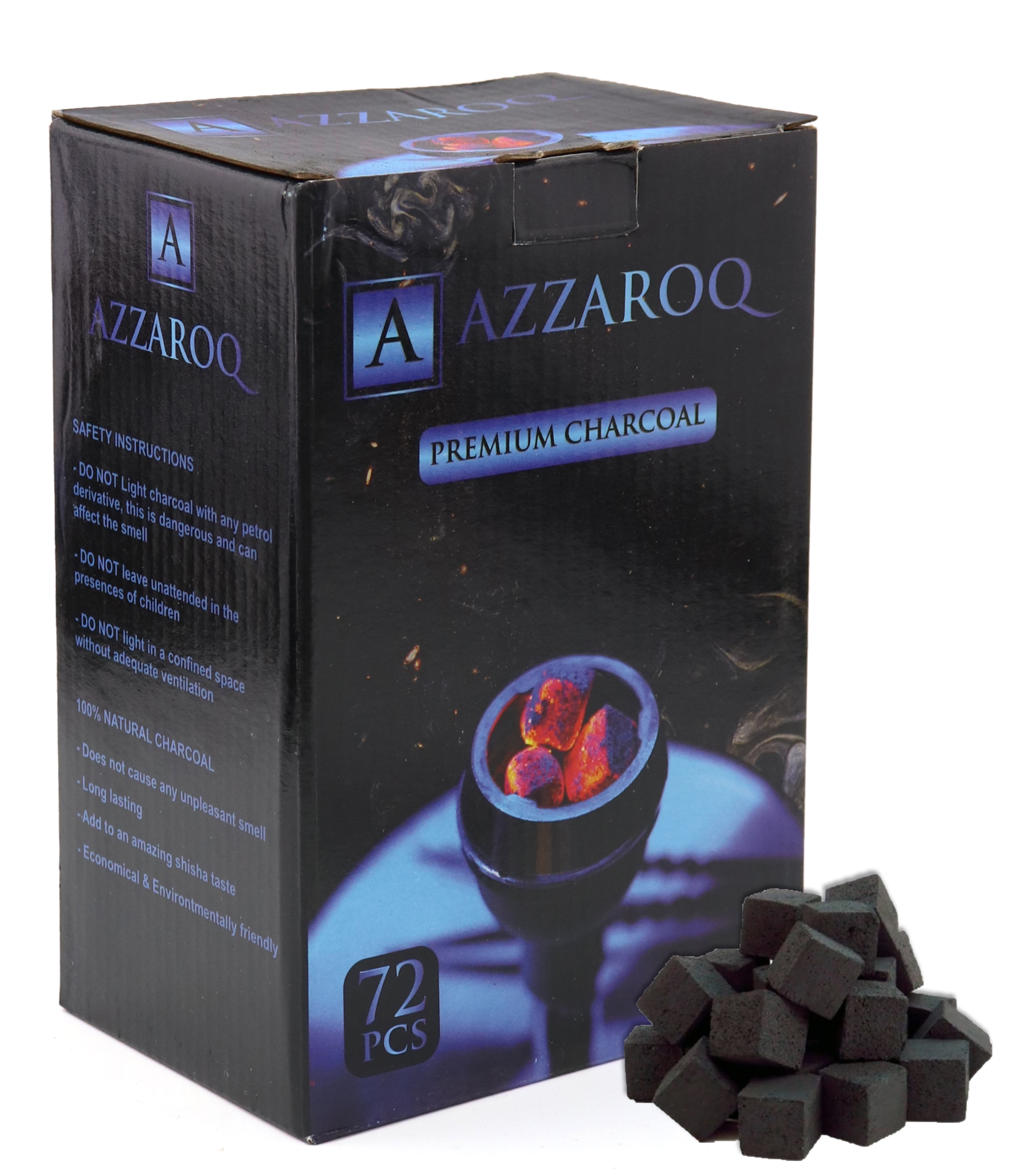 AZZAROQ Natural Coconut Shell Charcoal 72pcs 1KG Coals Made from