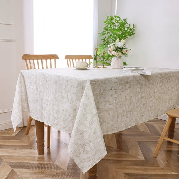 AZZCIA Rectangle Tablecloth 60"x108", Linen Textured Botanical Leaf Print for Dining Room