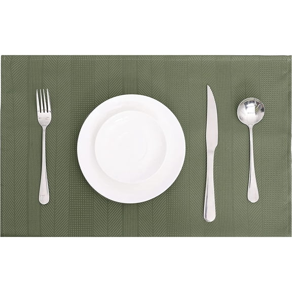 AZZCIA Waffle Stripe Farmhouse Cloth Placemats 4pcs Set, Heat Insulated, Soft and Durable Dinner Tablecloth Placemats for Kitchen, Dining, Office (12''×18'', Sage/Green)