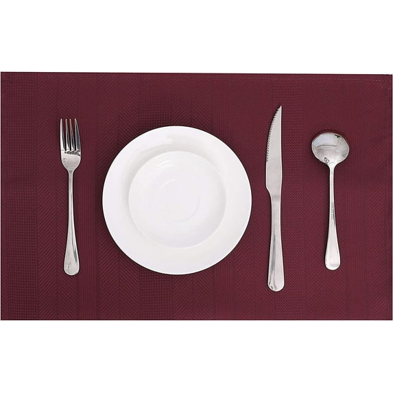 AZZCIA Waffle Stripe Placemats 4pcs,Heat Insulated, Soft and Durable for Kitchen Dining Office Farmhouse (12''×18'', Wine Red)