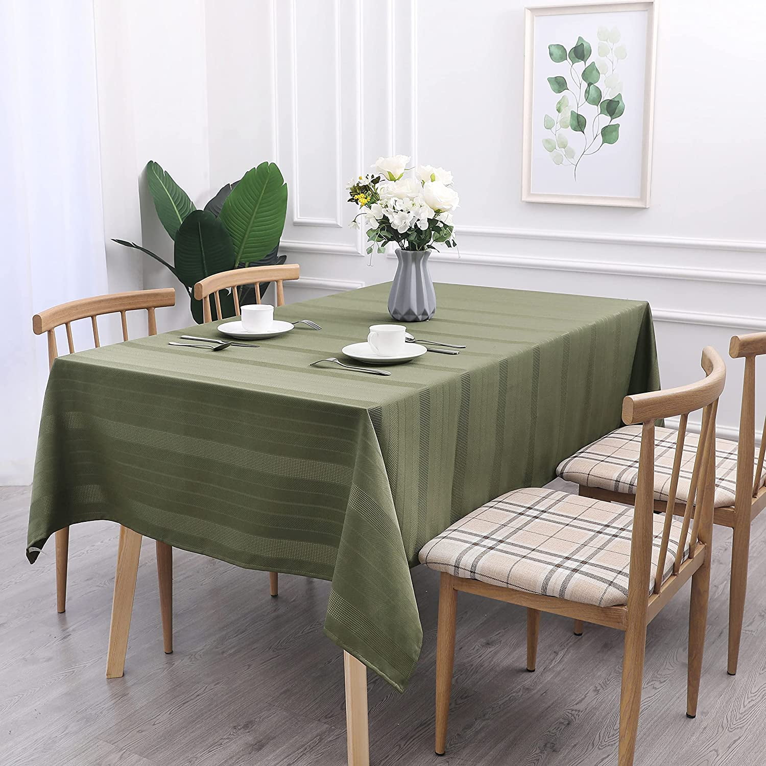 AZZCIA Waffle Stripe Rectangle Oblong Tablecloth for Farmhouse 60"x102",Wrinkle and Stain ...