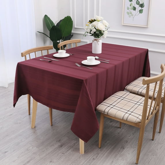 AZZCIA Waffle Stripe Rectangle Oblong Tablecloth Farmhouse 60" x84'', 7 feet Dust-Proof and Waterproof Table Kitchen Cover(6 Seats, Wine Red)