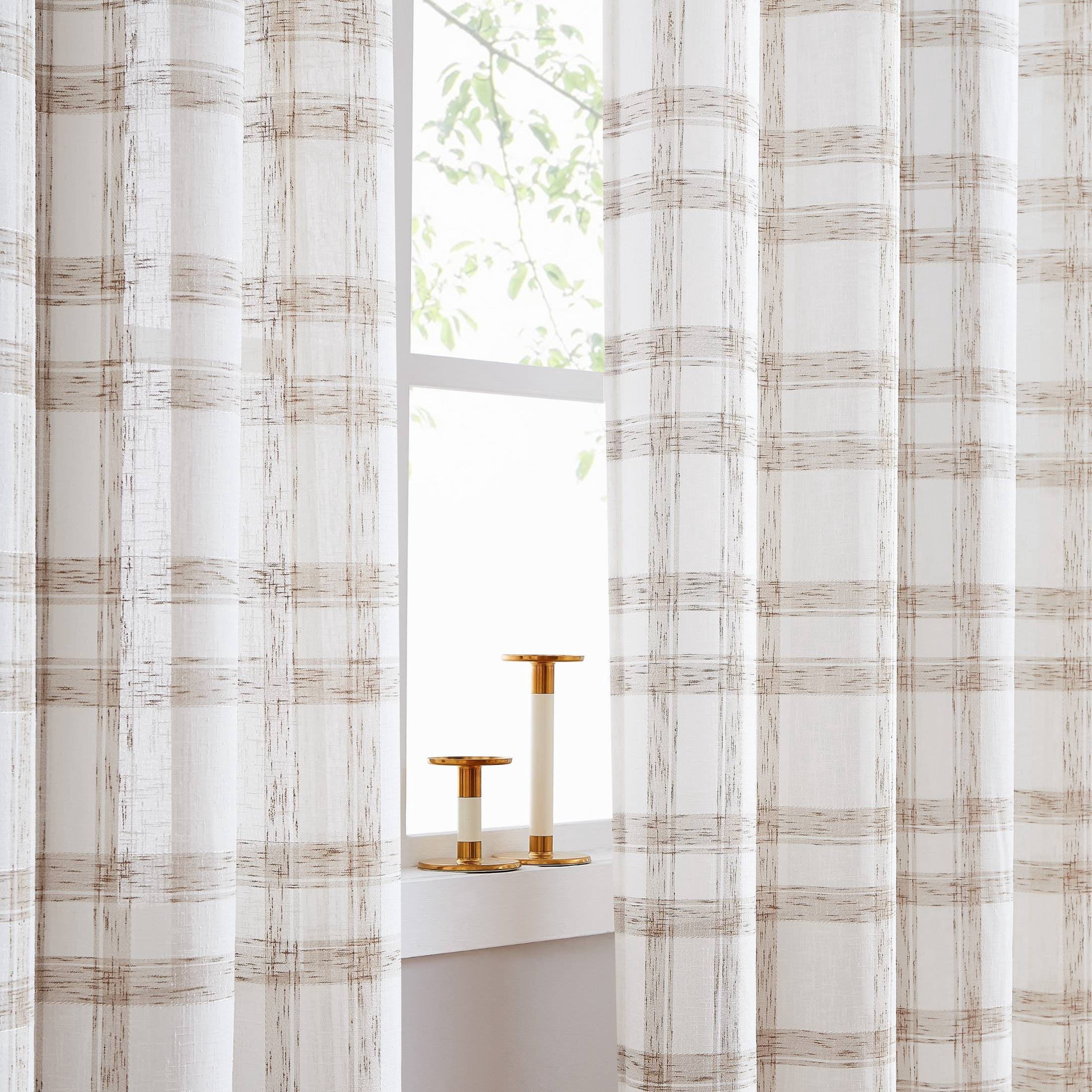 AZZCIA Curtain for Living Room Linen Blend Semi Sheers Grommets Rustic