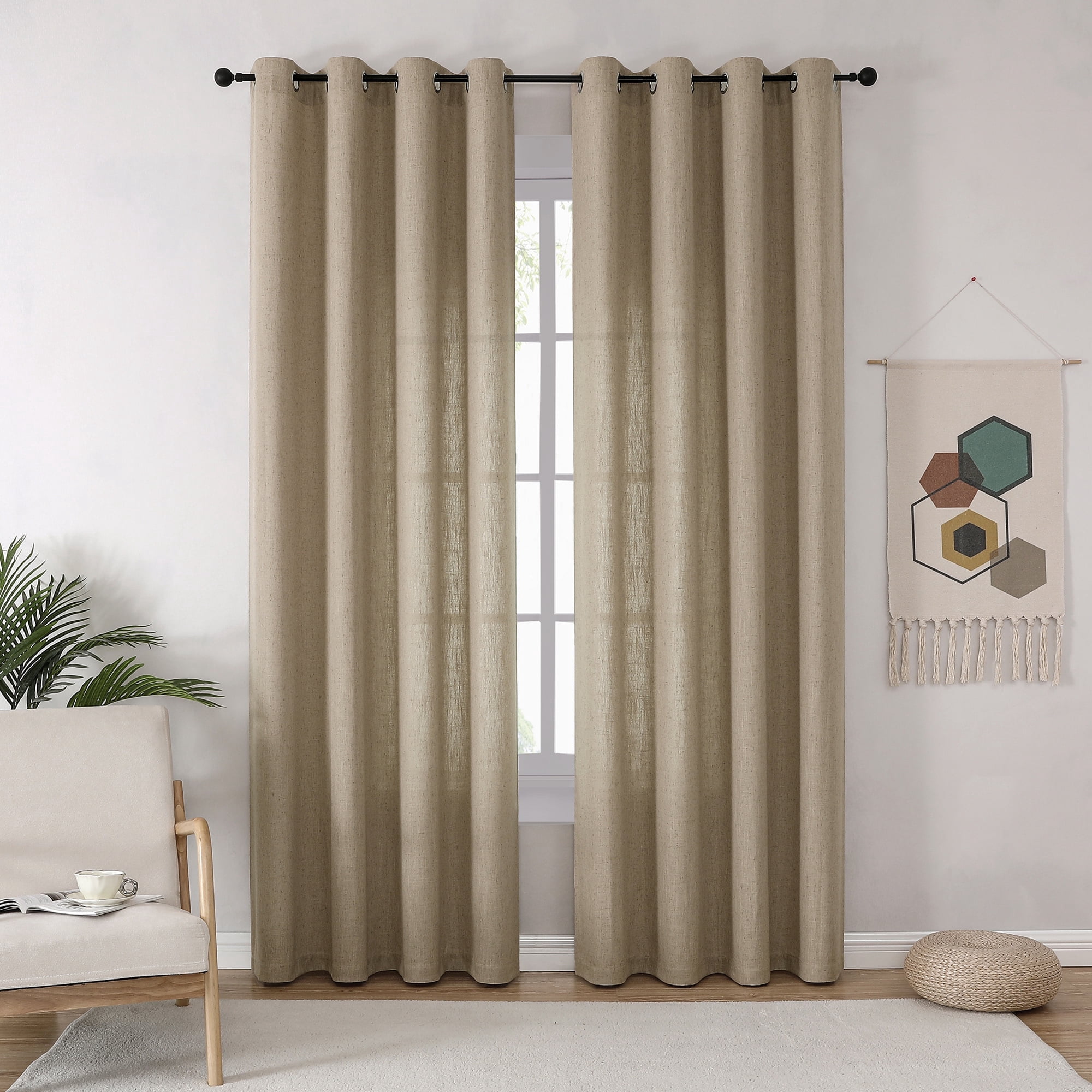 AZZCIA Sand Linen Light Filtering Grommet Curtain Panels for Bedroom, 2 Panels, 54"W x 63"L