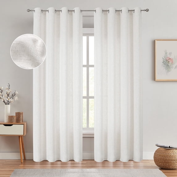 AZZCIA White Flax Linen Blend Light Filtering Grommet Curtain Panels for Bedroom, 2 Panels, 54"W x 63"L
